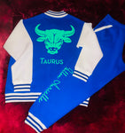 Fallon Aurielle Unisex Signature Taurus Bull Zodiac Jacket Jogging Set (Royal Blue, White & Lime Green)