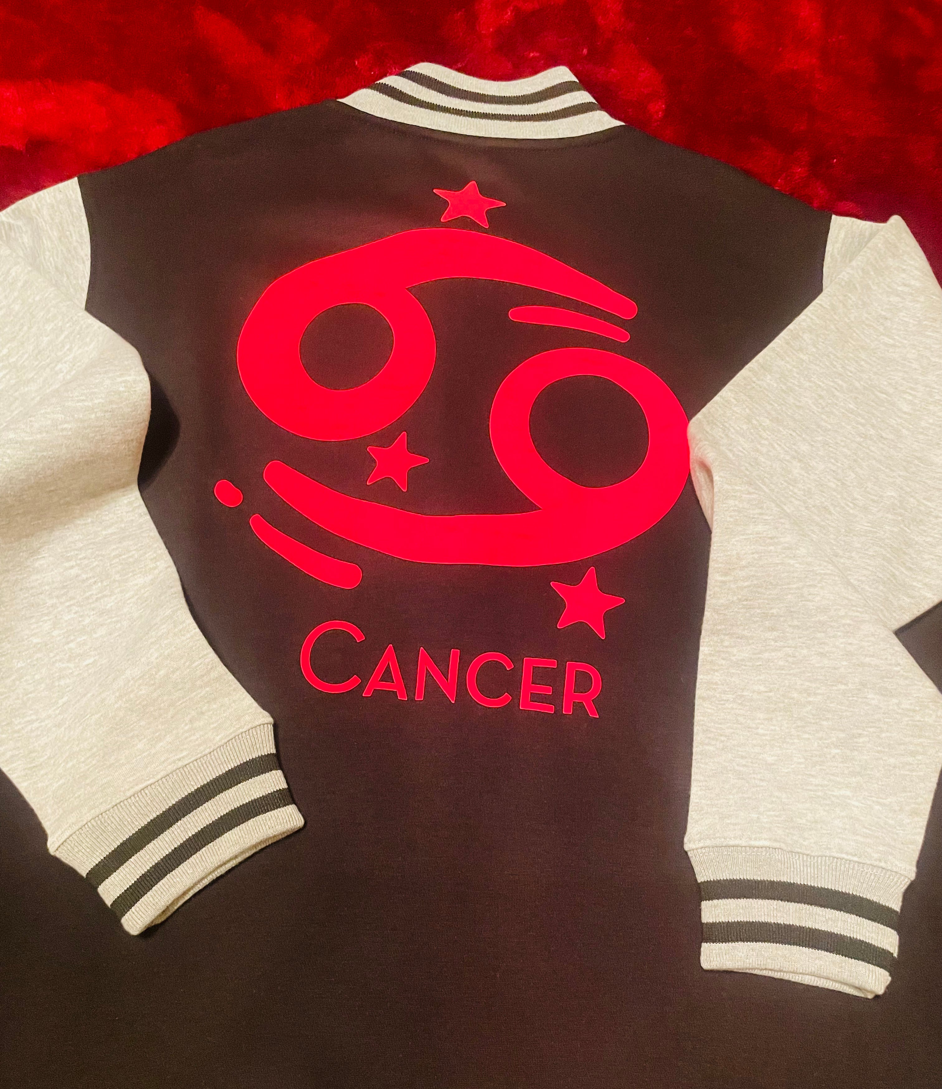 Fallon Aurielle Unisex Signature Cancer Logo & Name Zodiac Jacket (Black, Gray & Red)
