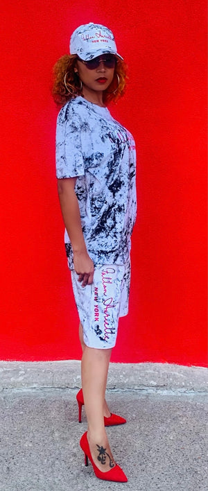 Fallon Aurielle Unisex Signature New York Shorts (White, Red & Black)