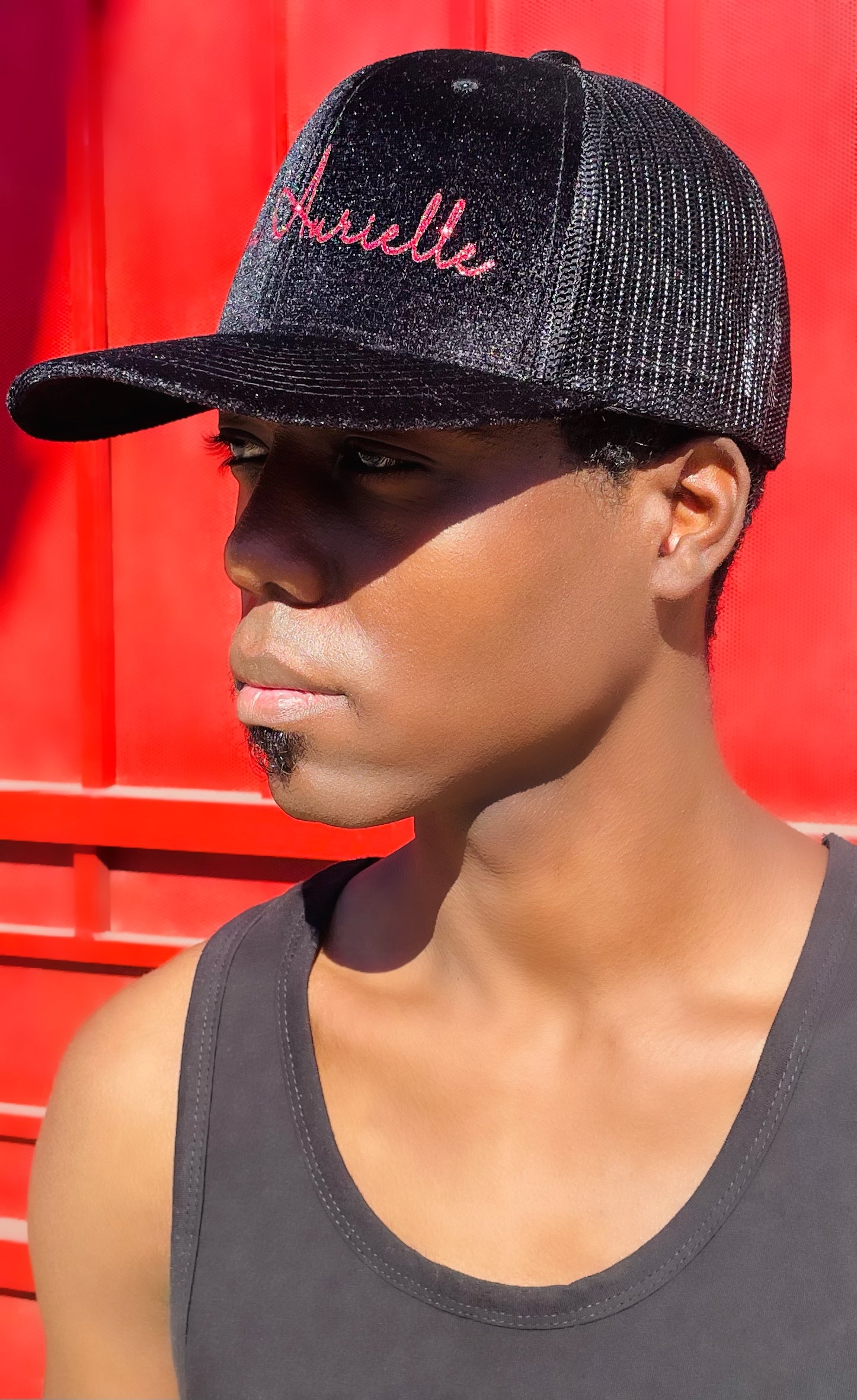 Fallon Aurielle Signature Velvet Trucker Snapback Hat (Black & Red)