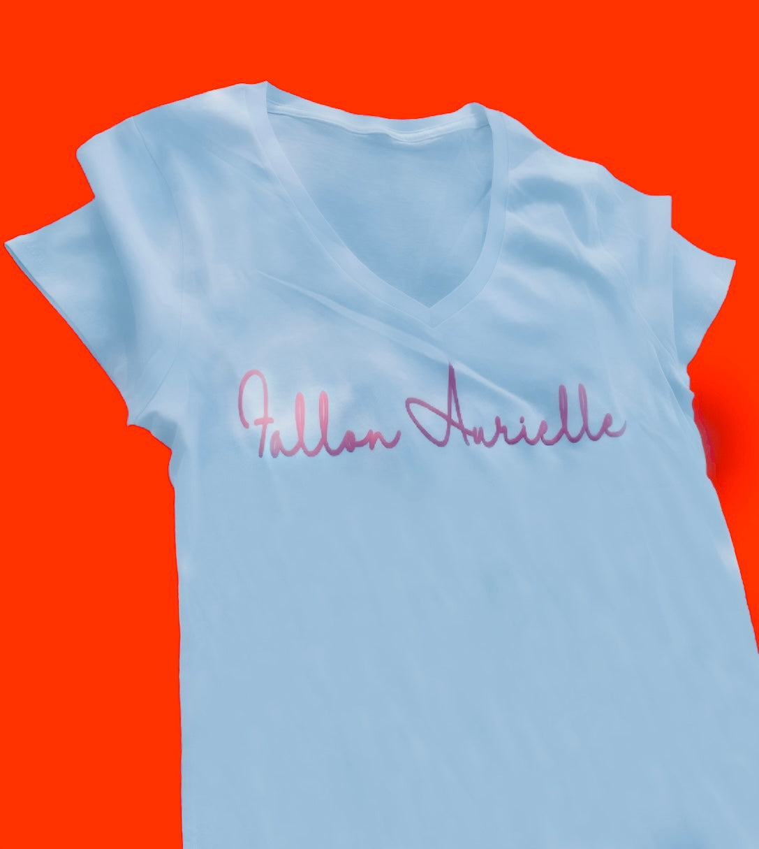 Fallon Aurielle Unisex Signature Classic V-Neck T-Shirt (White & Baby Pink)