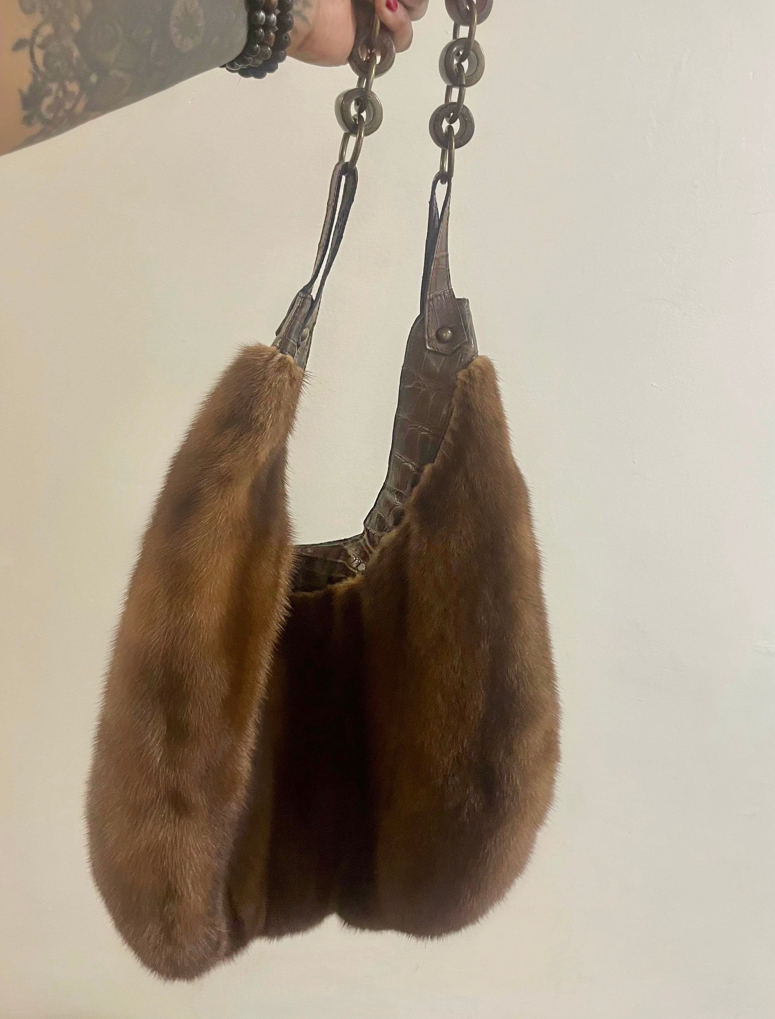 Mahogany Mink & Crocodile Fur Purse (Brown)
