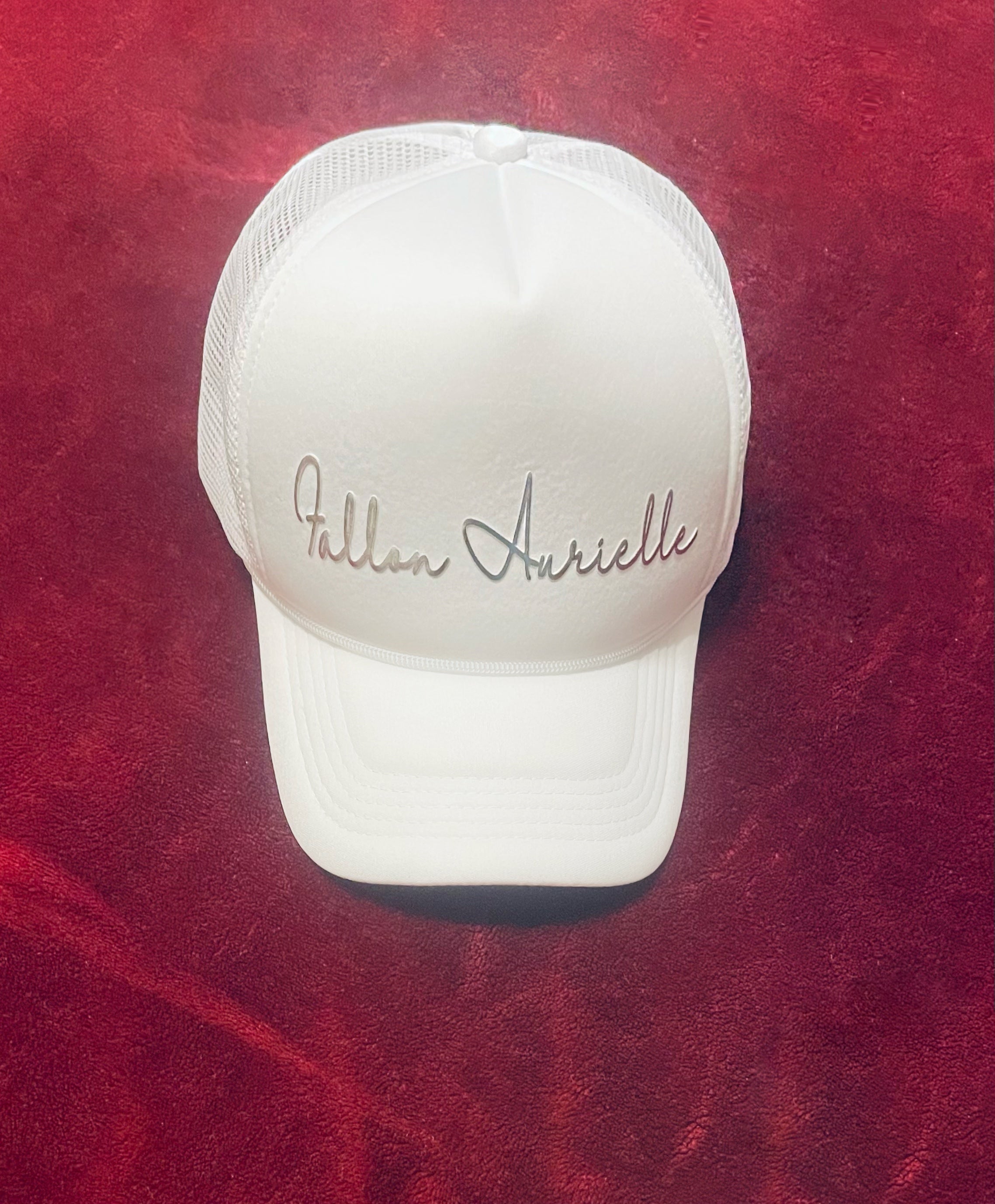 Fallon Aurielle Signature Trucker Snapback Hat (White & Matte Silver)