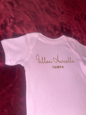Fallon Aurielle Baby Unisex Signature Tampa Onesie (Baby Pink & Gold Sparkle)
