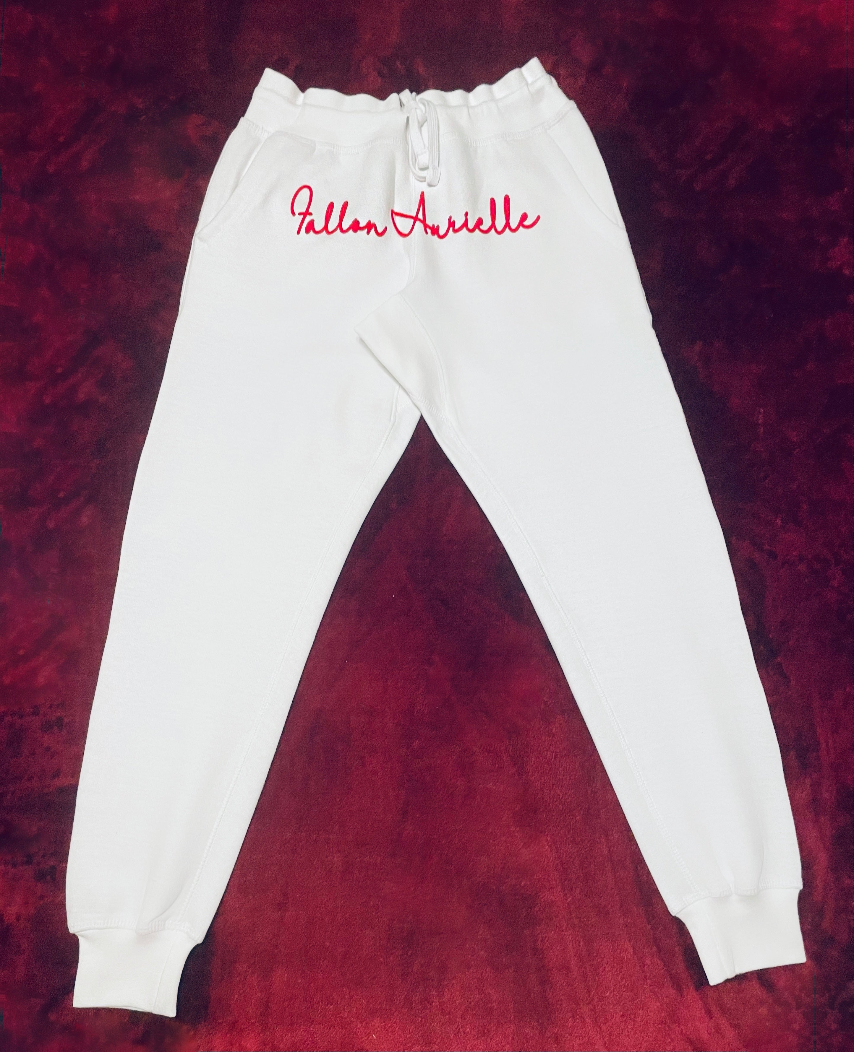 Fallon Aurielle Unisex Signature Joggers (White & Red)