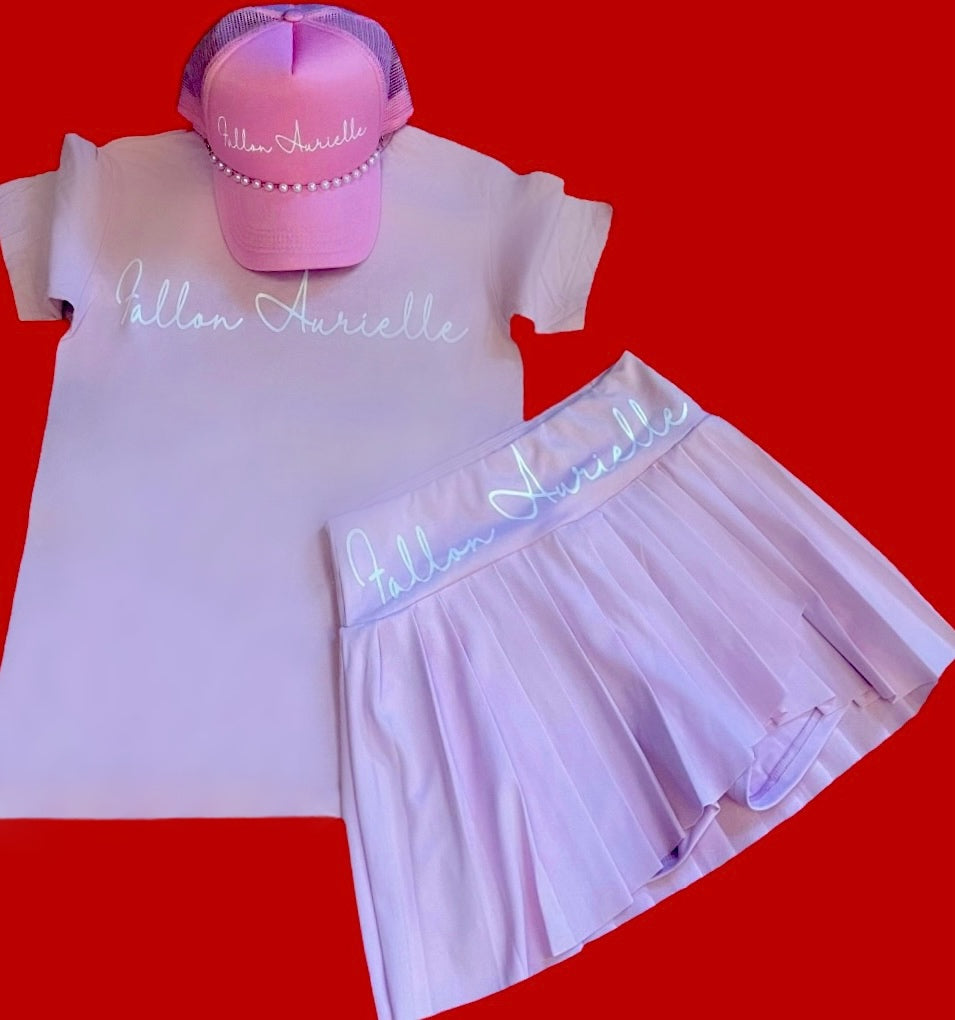 Fallon Aurielle Signature Classic 3 Piece Barbie Girl Tennis Skirt Set (Pink & White)