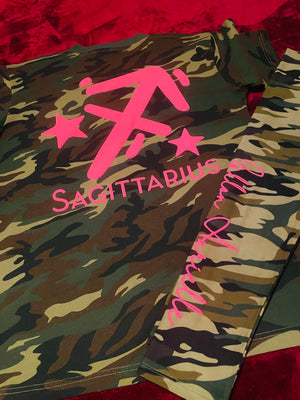 Fallon Aurielle Signature 3 Piece Sagittarius Logo & Name Zodiac Leggings Set (Camo & Neon Pink)