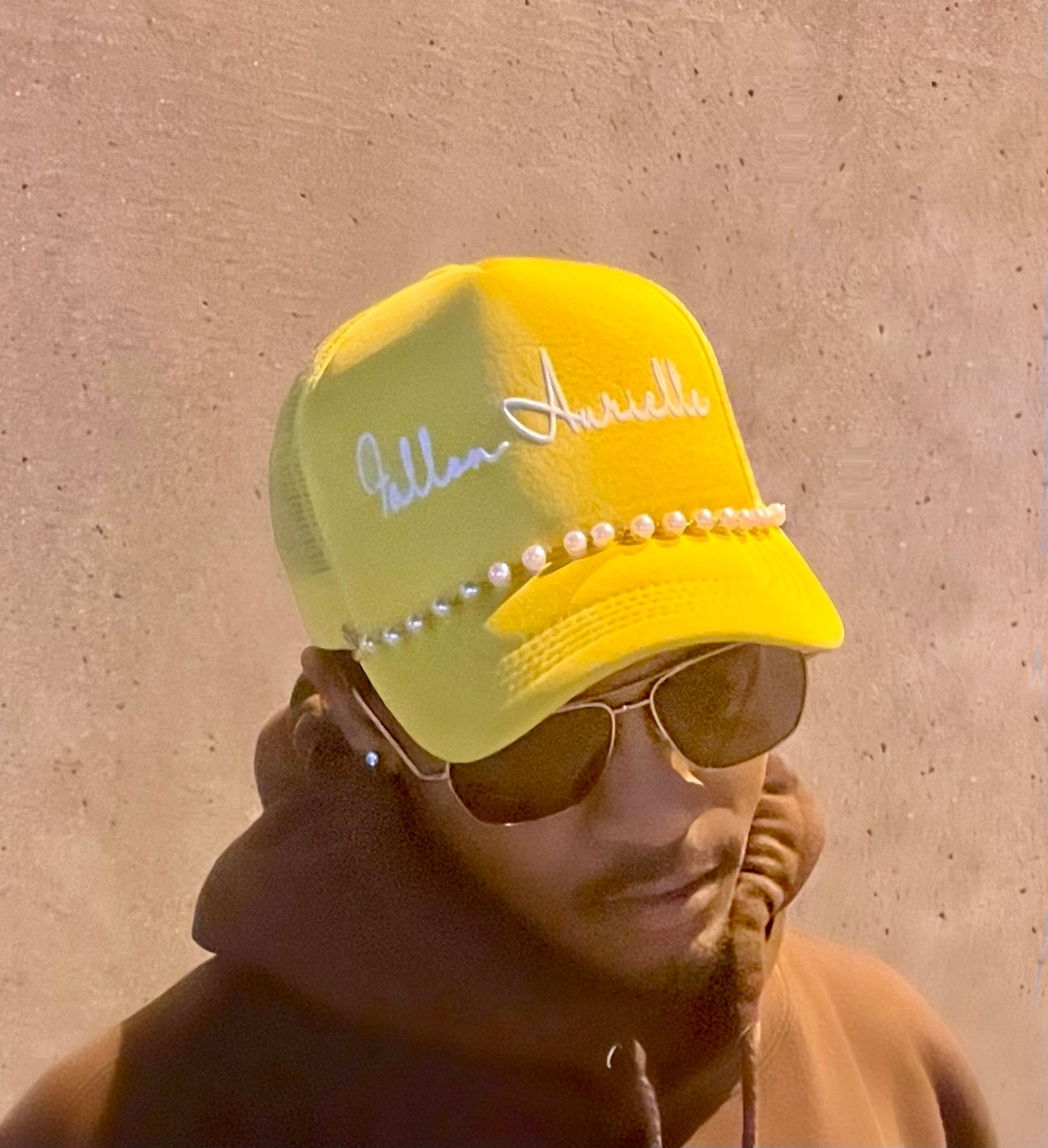 Fallon Aurielle Signature Classic Pearl Trucker Snapback Hat (Yellow & White)