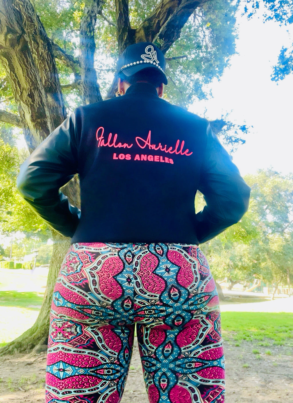 Fallon Aurielle Unisex Signature Los Angeles Rep Yo Set Members Only Jacket (Black & Neon Pink)