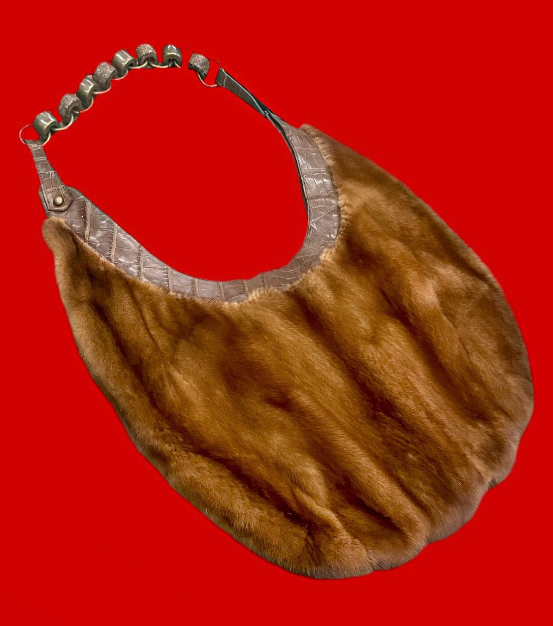 Mahogany Mink & Crocodile Fur Purse (Brown)