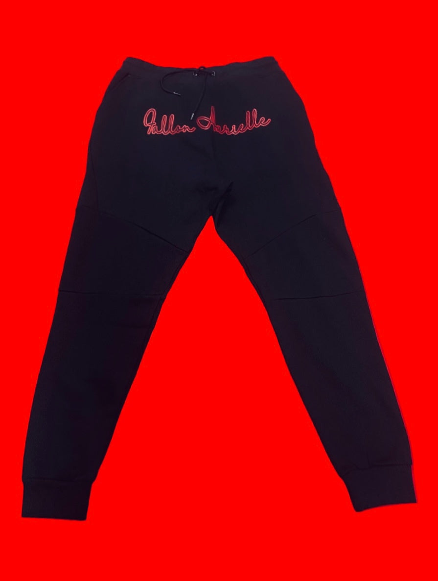 Fallon Aurielle 2 Tone Unisex Signature Classic Zip Hoodie Jogging Set (Black & Red)