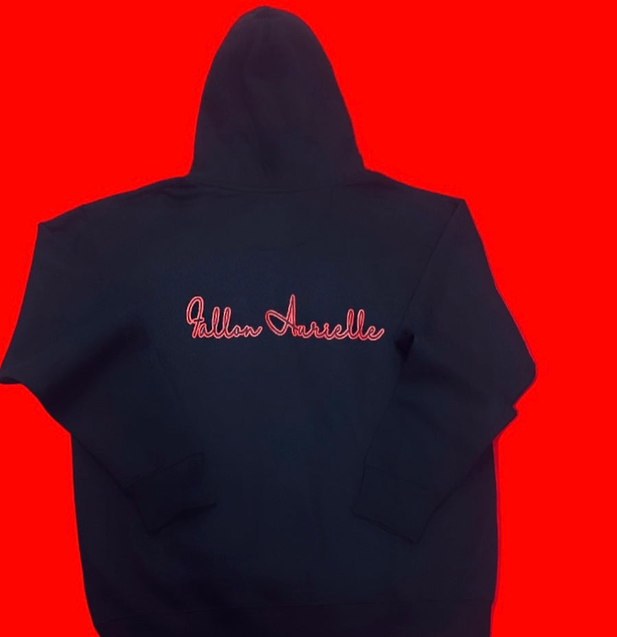 Fallon Aurielle 2 Tone Unisex Signature Classic Zip Hoodie Jogging Set (Black & Red)