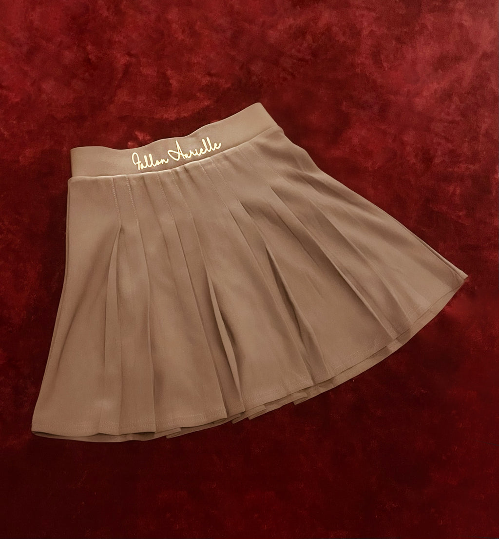 Fallon Aurielle Signature Classic It Girl Tennis Skirt (Chocolate Brown & Tan)