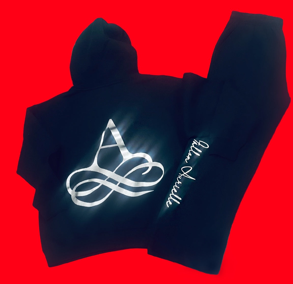 Fallon Aurielle
Unisex Signature Rep Yo Initial (A) 
A-Z Stacked Jogging Set (Black & Silver)