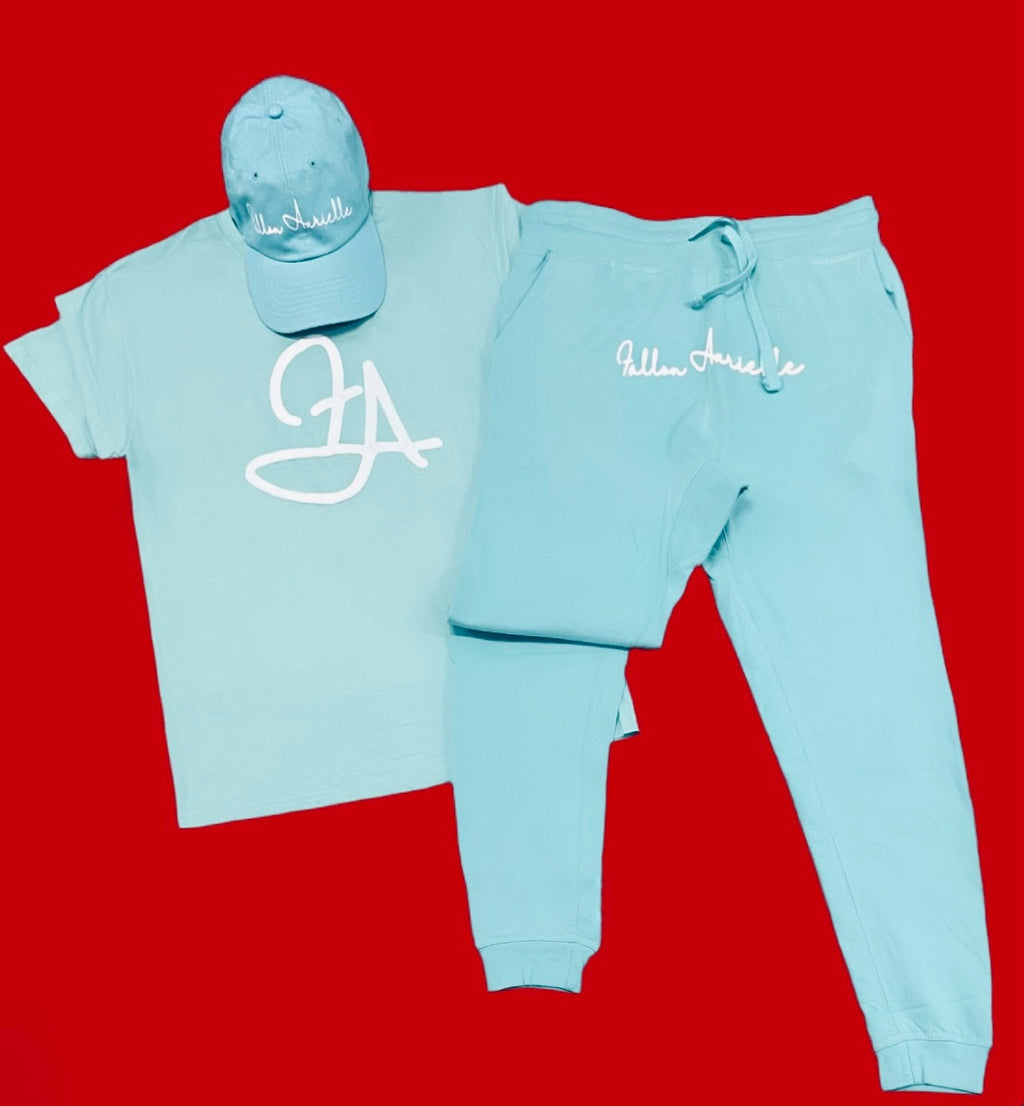 Fallon Aurielle & F.A. Unisex Signature 3 Piece Jogger Set (Seafoam Green & White)