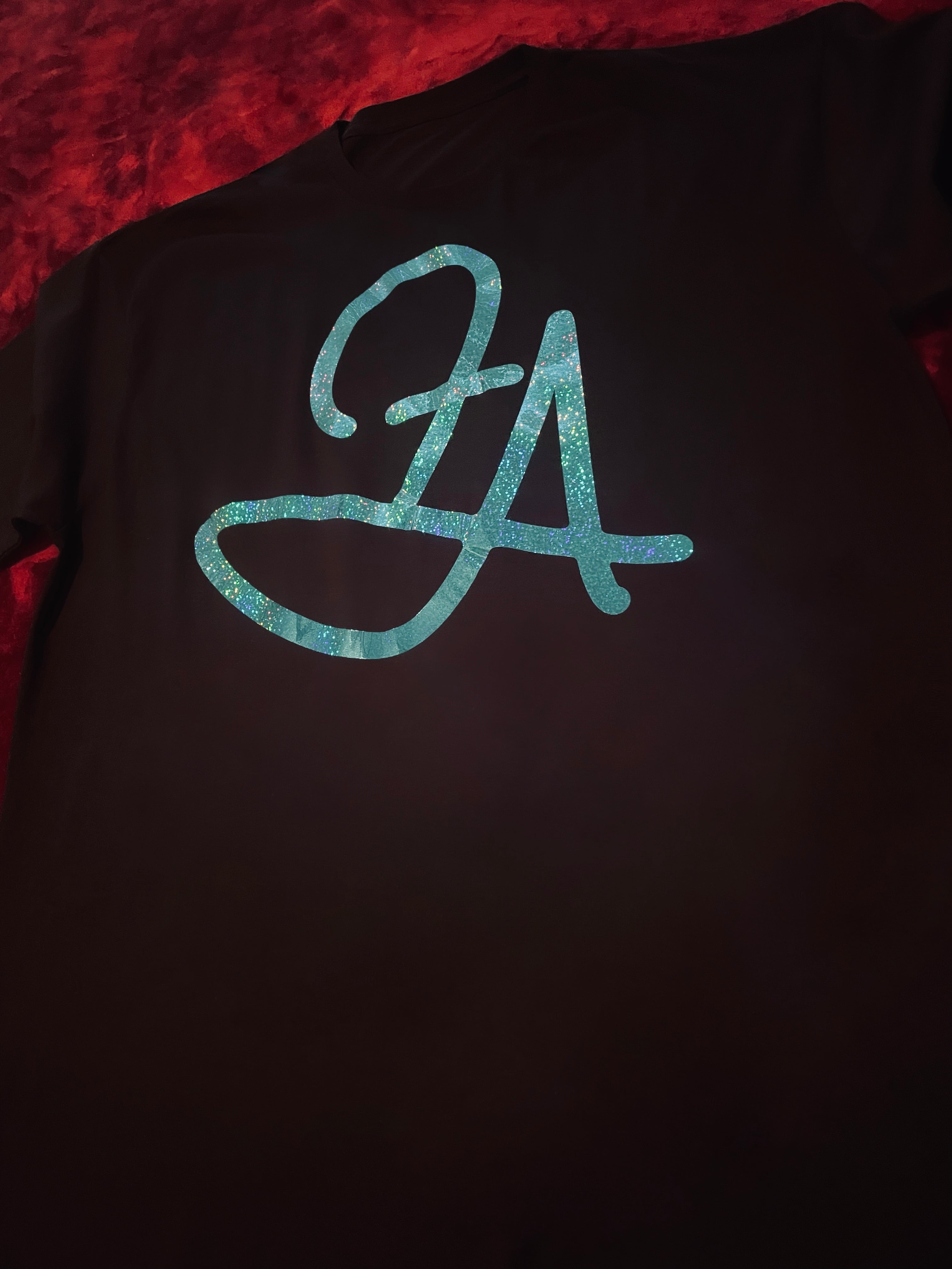 Fallon Aurielle F.A. Initial Unisex Signature T-Shirt (Black & Teal Sparkle)