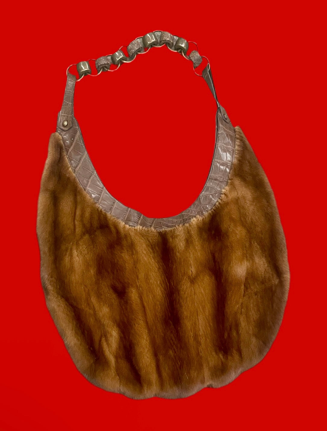 Mahogany Mink & Crocodile Fur Purse (Brown)