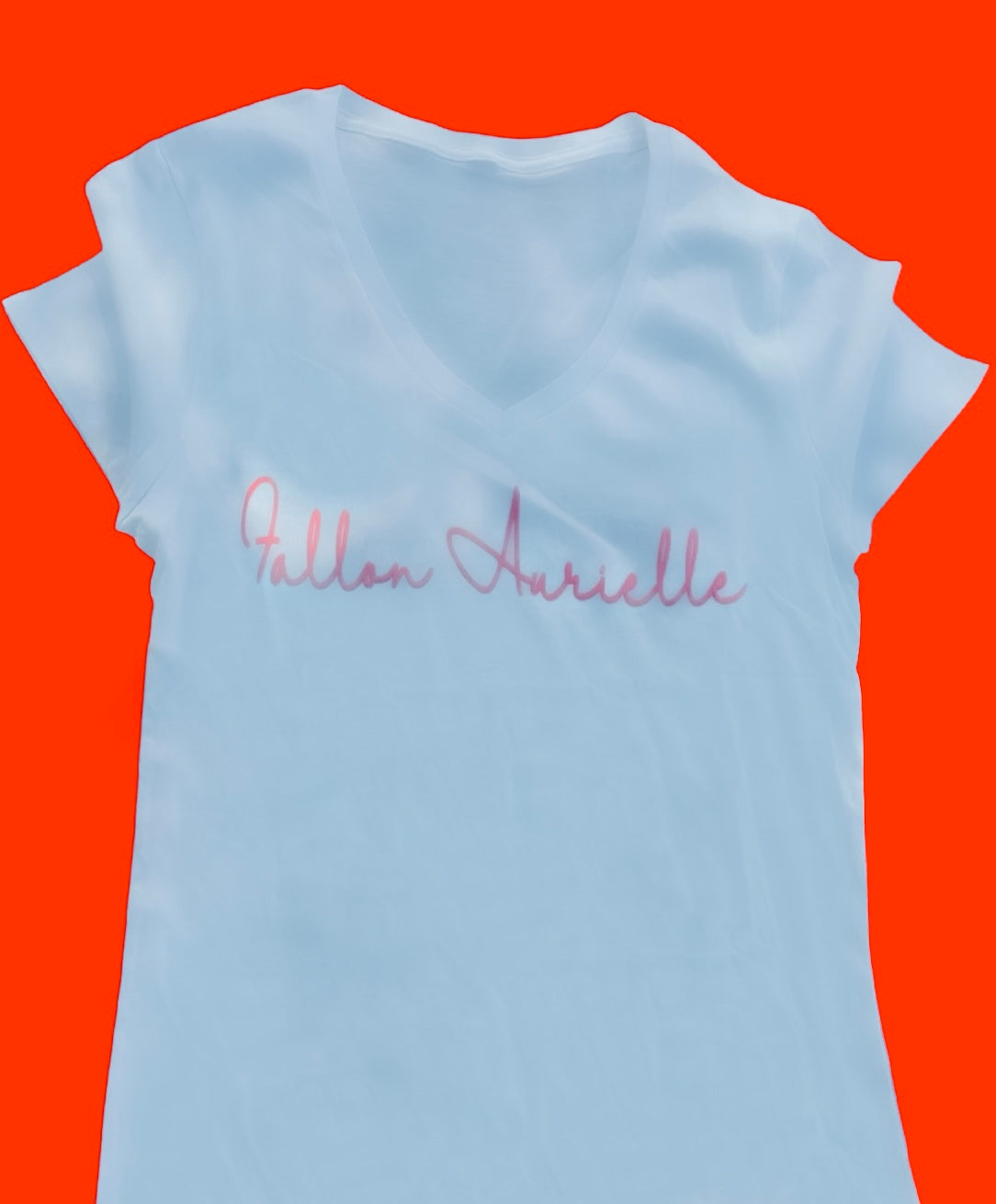 Fallon Aurielle Unisex Signature Classic V-Neck T-Shirt (White & Baby Pink)