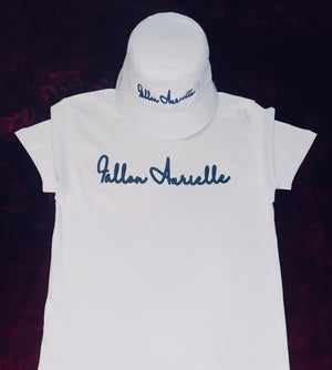 Fallon Aurielle Unisex Signature T-Shirt (White, Denim Blue & Black)