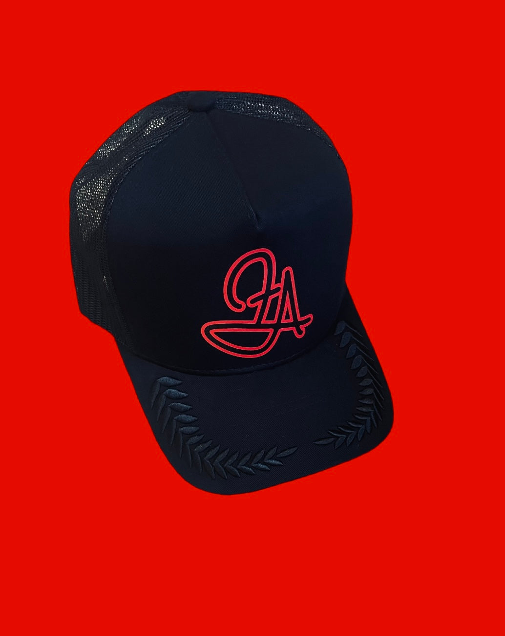 Fallon Aurielle F.A. 2 Tone Signature Classic Embroidered Trucker Snapback Hat (Black & Red)