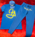 Fallon Aurielle & F.A. Kids Unisex Adults Signature 3 Piece Detroit Rep Yo Set Jogger Set (Royal Blue & Neon Yellow)