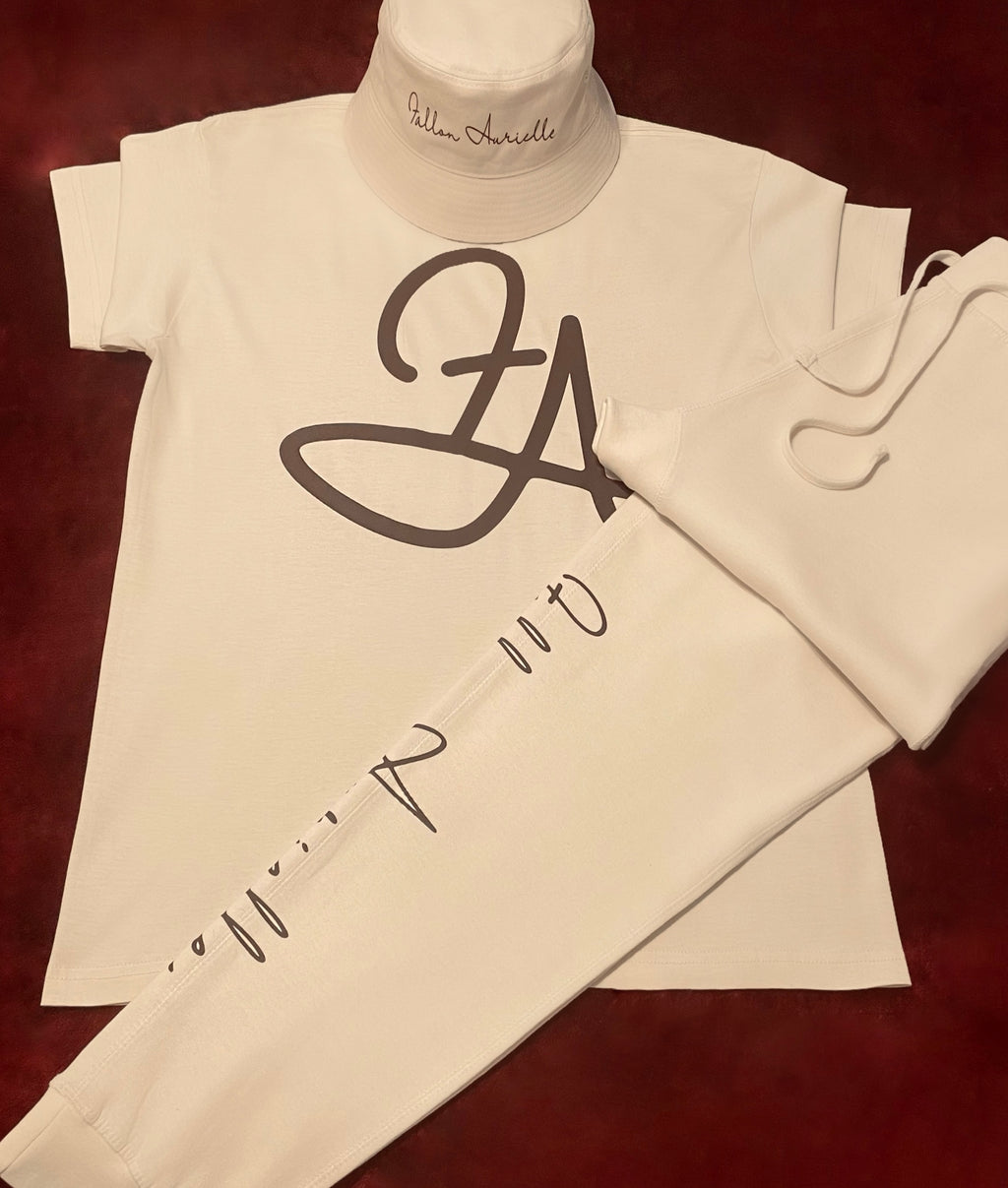 Fallon Aurielle & F.A. Signature Classic 3 Piece Jogger Set (Cream & Brown)