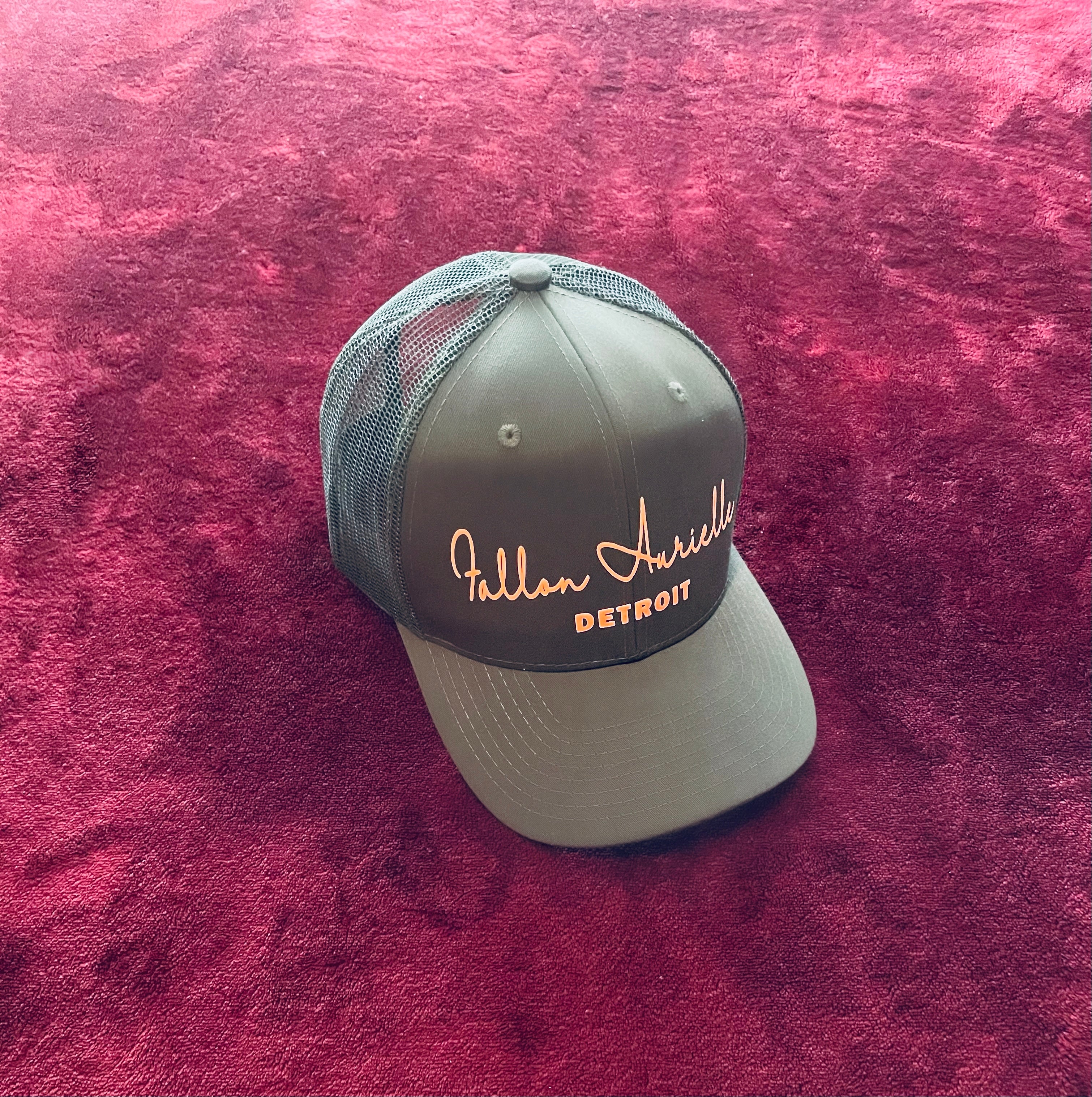 Fallon Aurielle Signature Trucker Snapback Hat (Olive Green & Neon Orange)