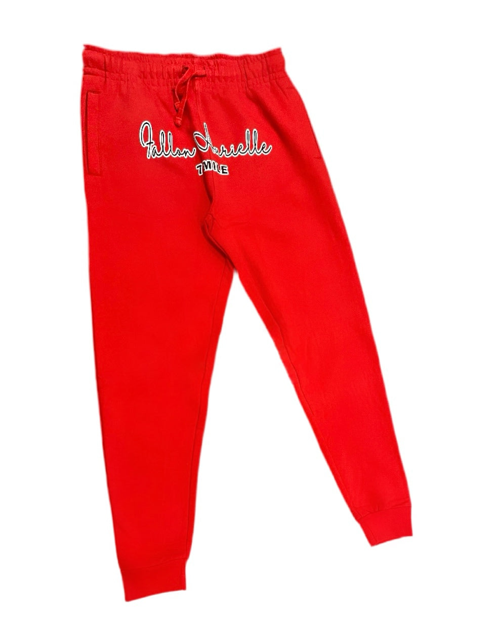 Fallon Aurielle Unisex 2 Tone Signature 7 Mile Rep Yo Set 3 Piece Jogger Set (Red, White & Black)
