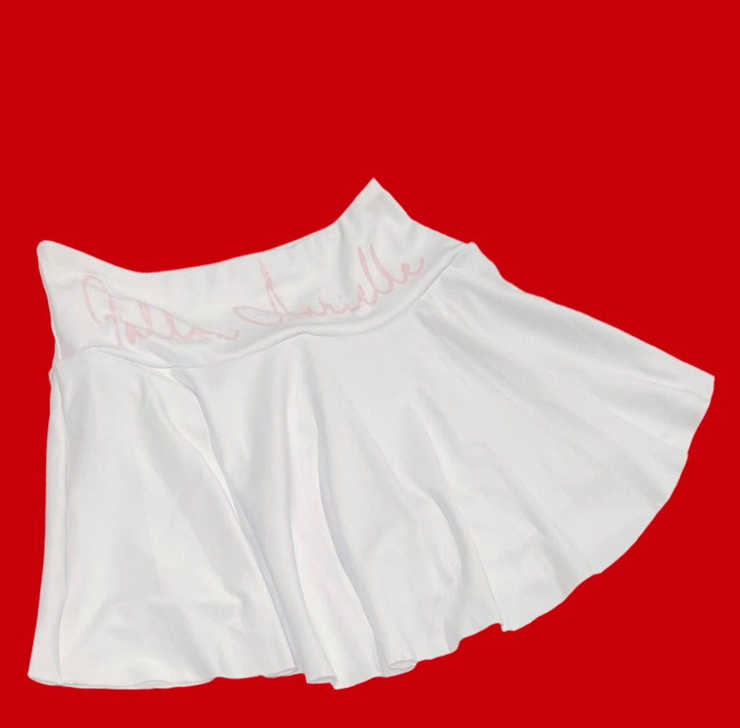 Fallon Aurielle Signature Classic It Girl Tennis Skirt (White & Baby Pink)
