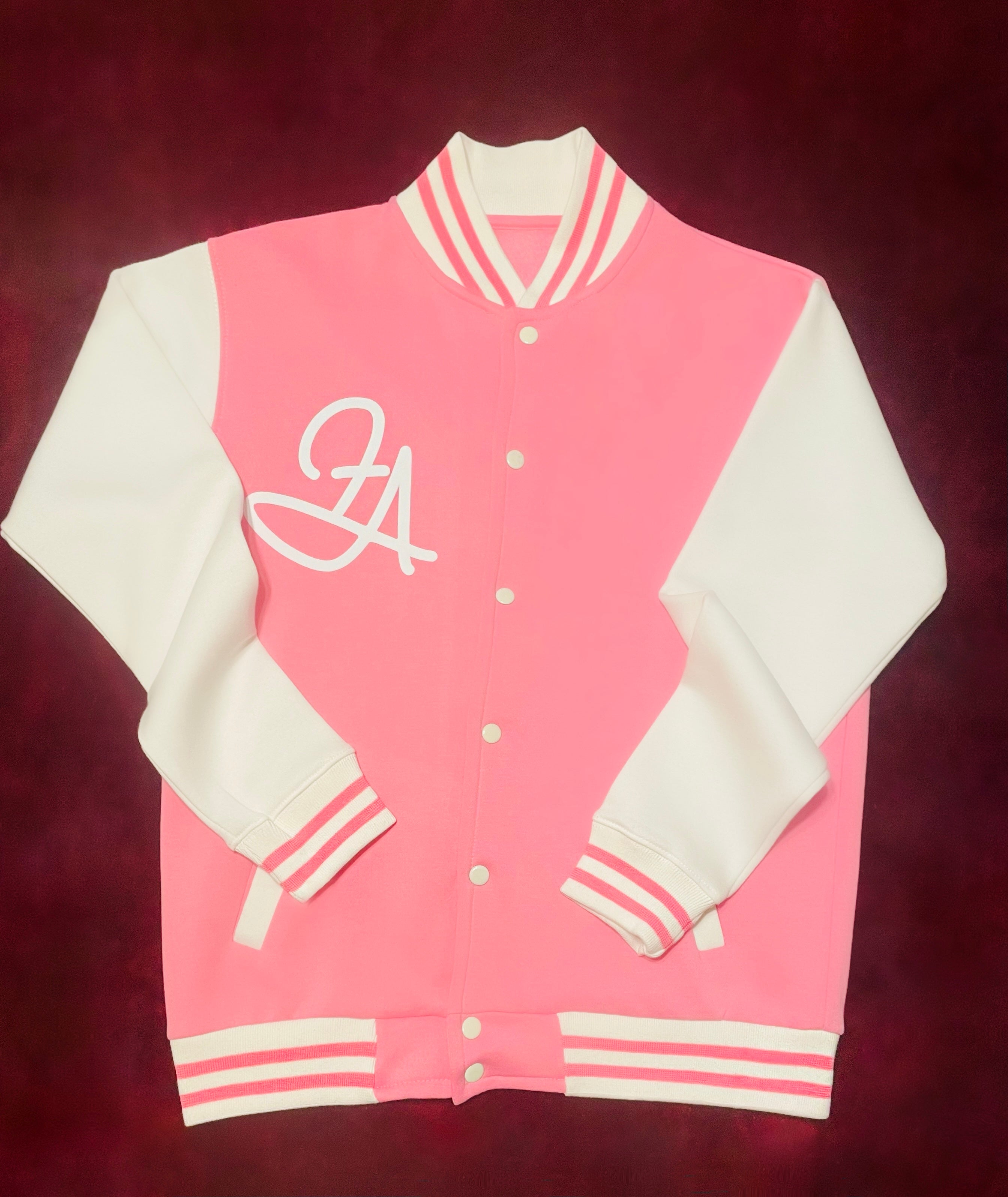 Fallon Aurielle Unisex Signature Sagittarius Logo & Name Zodiac Jacket (Pink & White)