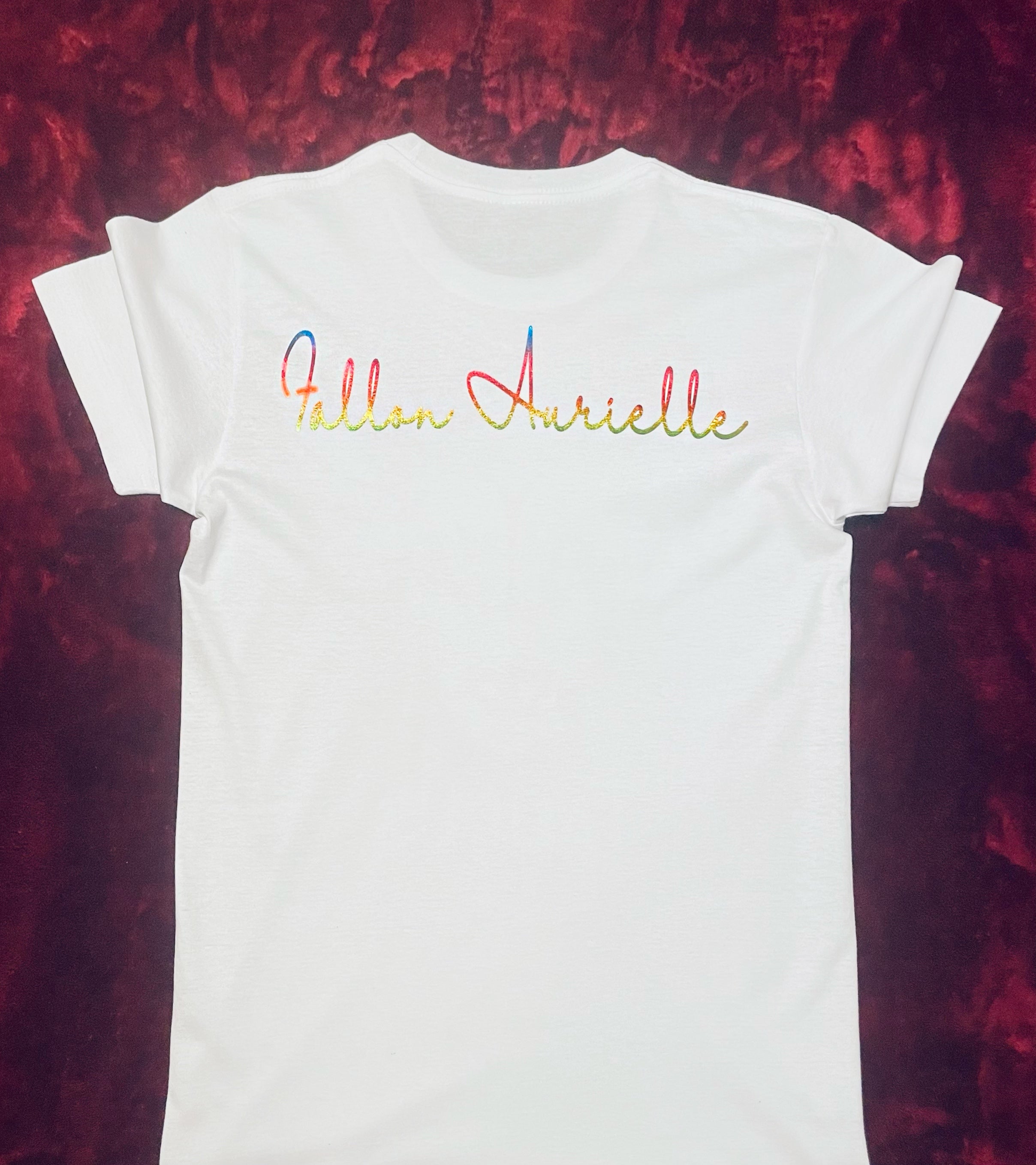 Fallon Aurielle Unisex Signature Taurus Bull Logo Zodiac T-Shirt (White & Rainbow)