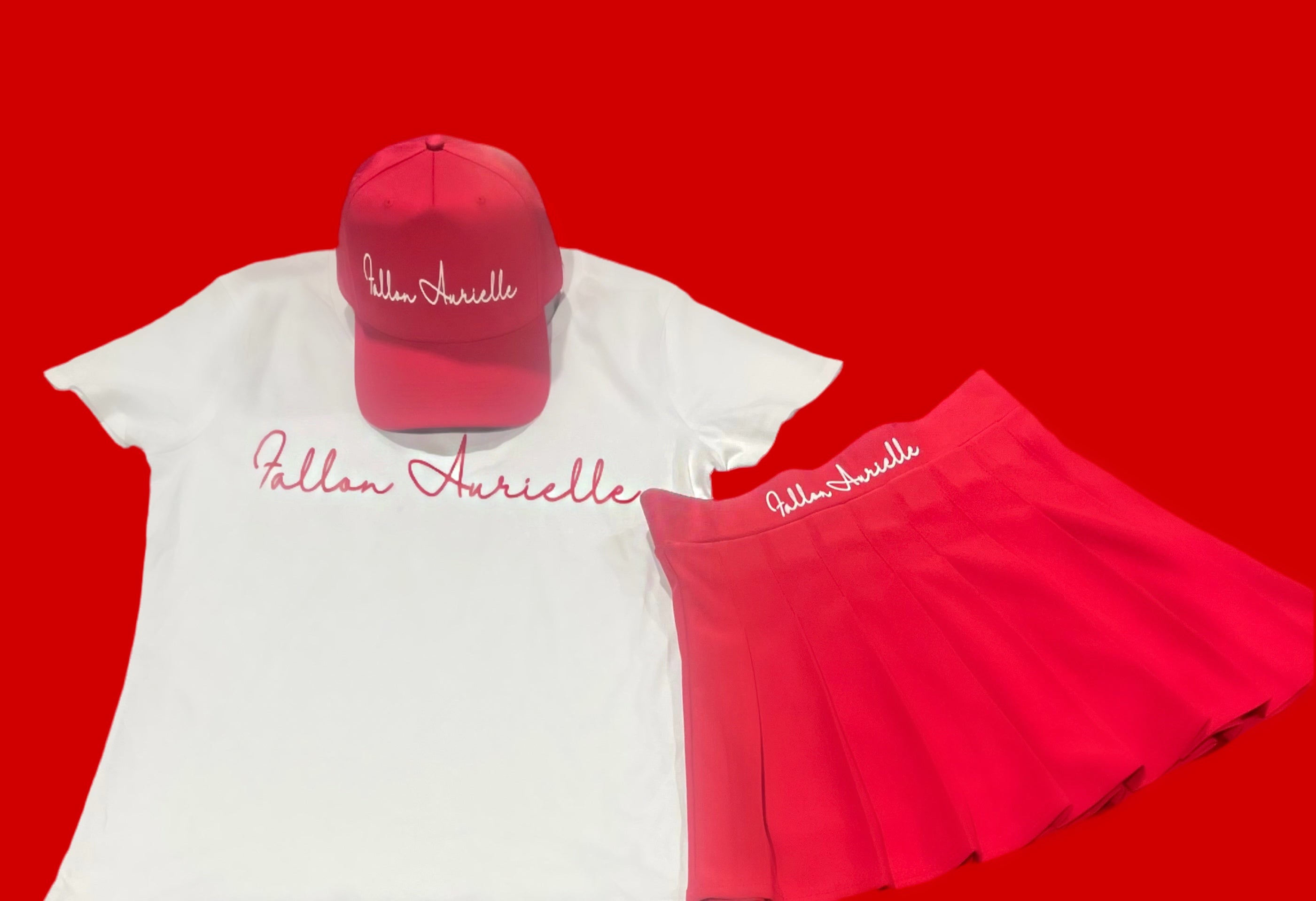 Fallon Aurielle Signature Classic 3 Piece Tennis Skirt Set (Red & White)