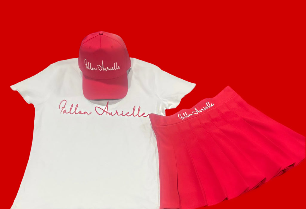 Fallon Aurielle Signature Classic 3 Piece Tennis Skirt Set (Red & White)