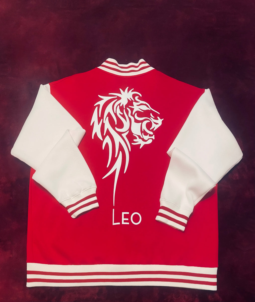 Fallon Aurielle Unisex Signature Leo Lion Logo & Name Zodiac Jacket (Red & White)