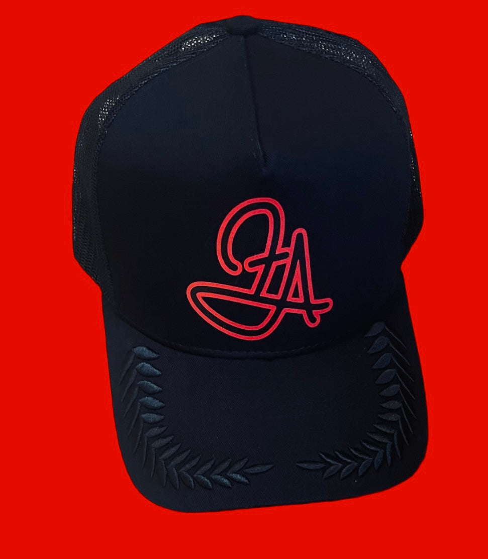 Fallon Aurielle F.A. 2 Tone Signature Classic Embroidered Trucker Snapback Hat (Black & Red)