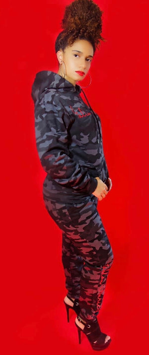 Fallon Aurielle Unisex Signature War Jogging Set (Gray, Black, Red Camo)