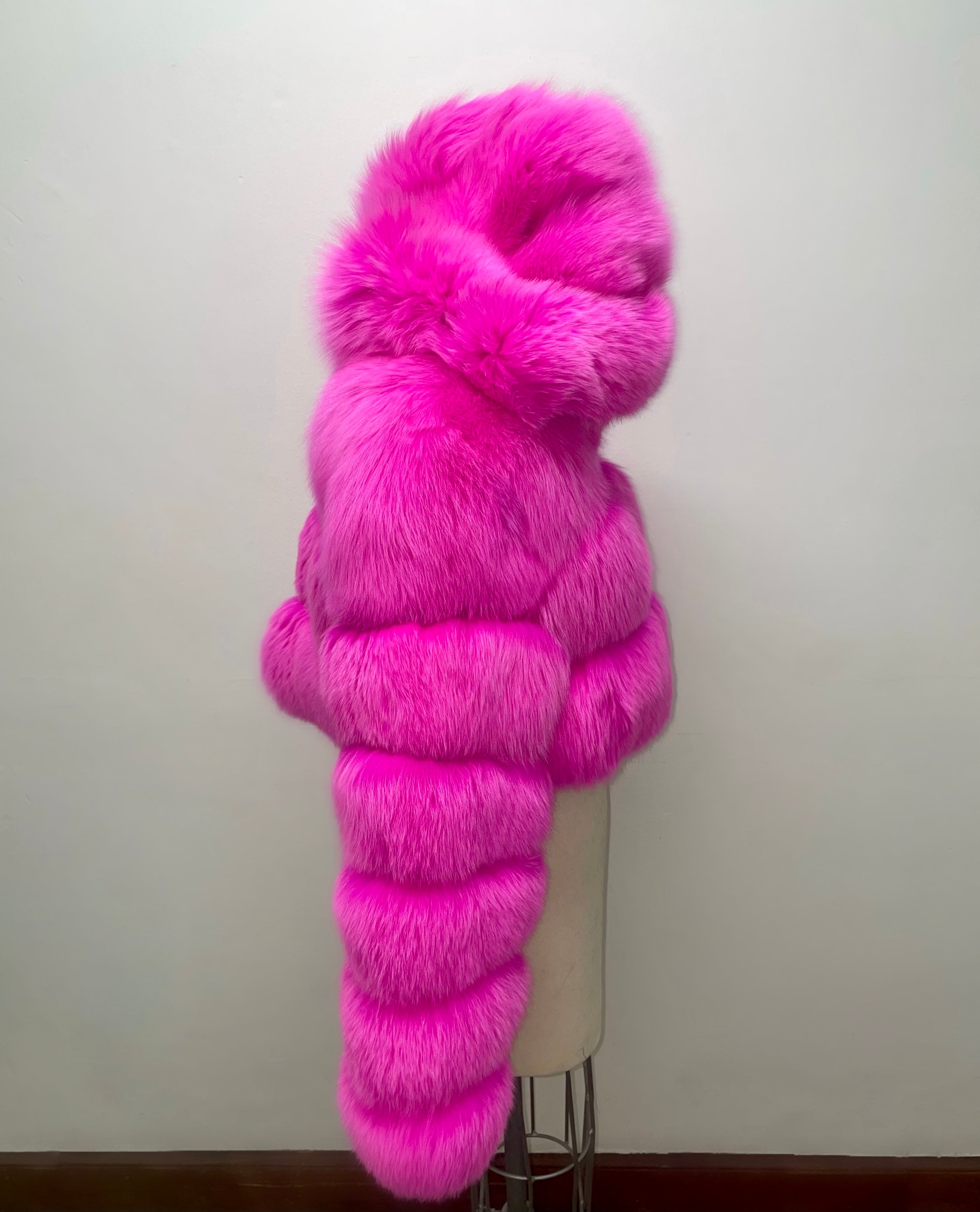 Fallon Aurielle Fox Fur Zipper Jacket (Hot Pink, Black, Red & White)