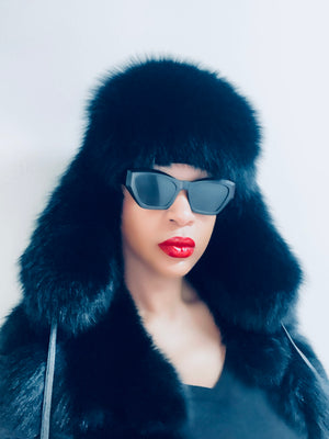 Fallon Aurielle Trapper Fox Fur & Leather Hat (Black)