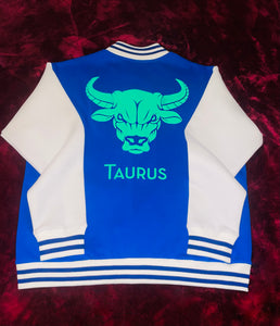 Fallon Aurielle Unisex Signature Taurus Logo & Name Zodiac Jacket (Royal Blue, White & Lime Green)