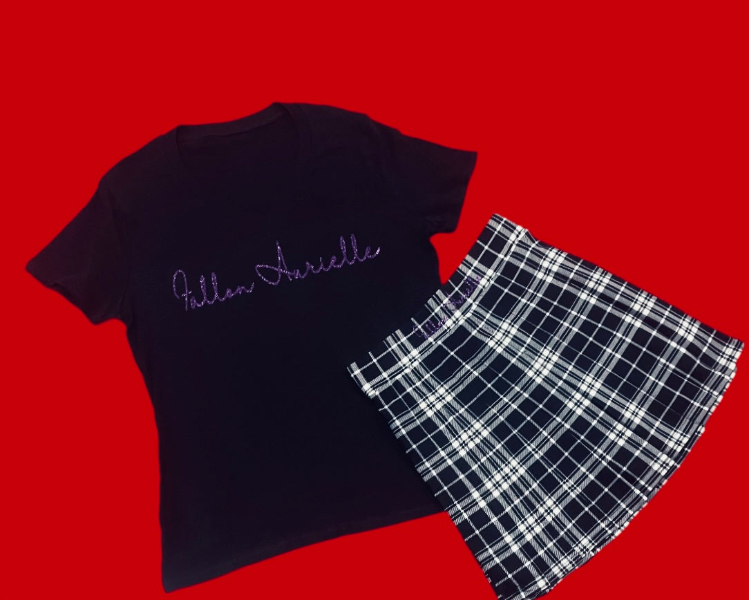 Fallon Aurielle Signature Classic 3 Piece Tennis Skirt Set (Black, White, Purple & Gold)