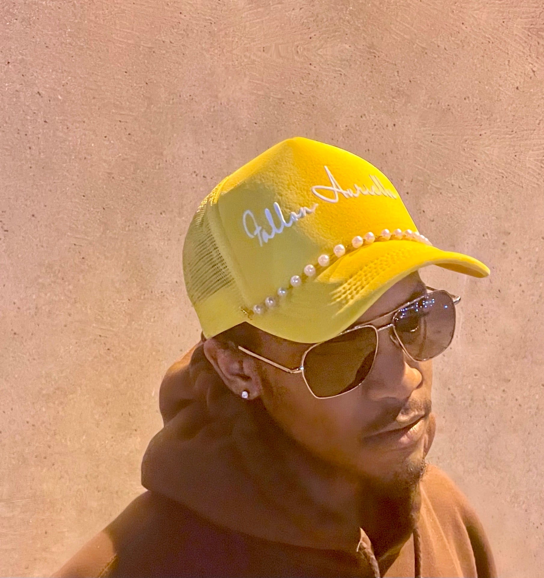 Fallon Aurielle Signature Classic Pearl Trucker Snapback Hat (Yellow & White)