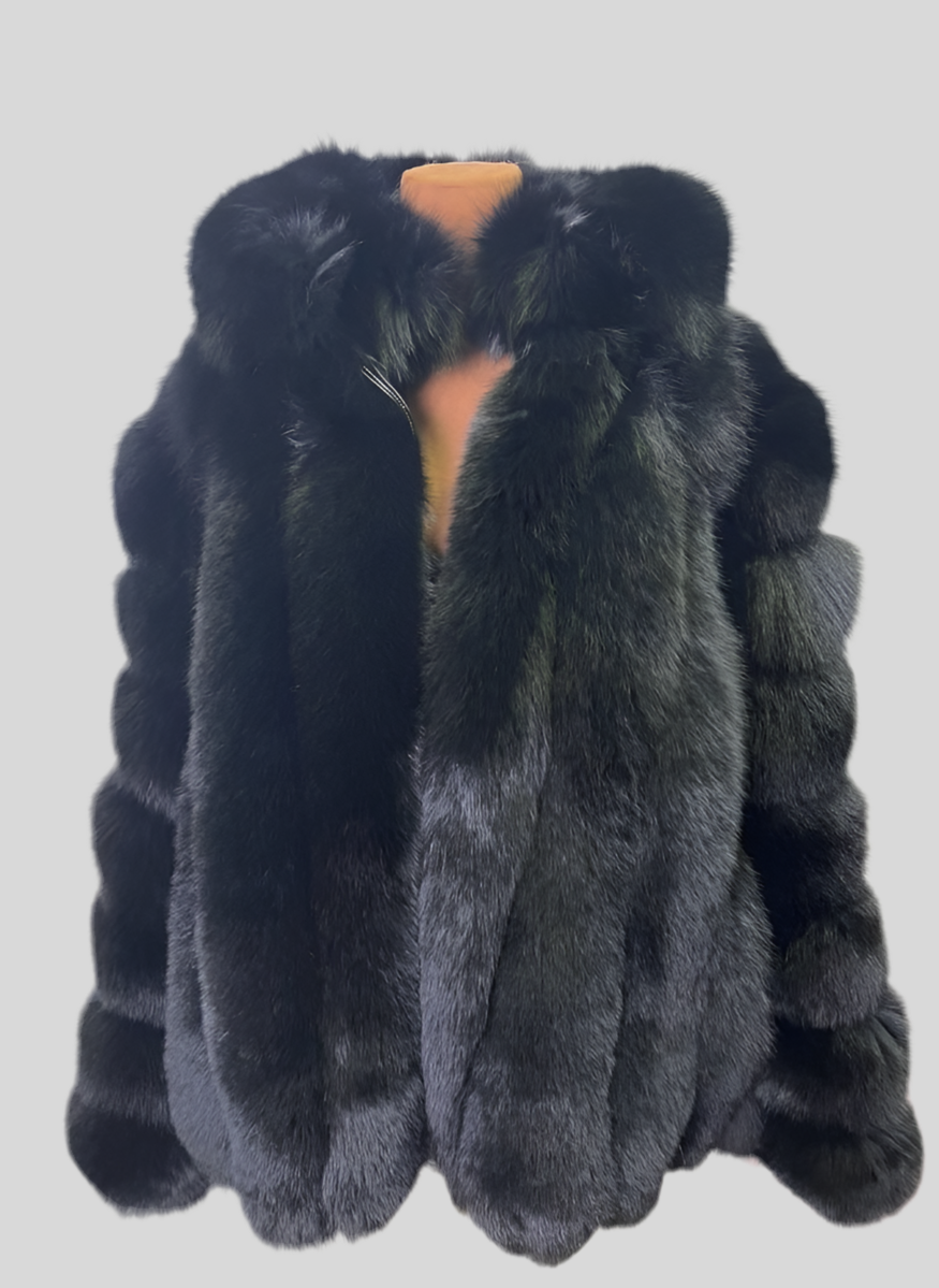 Fallon Aurielle Onyx Hooded Fox Fur Jacket (Black)