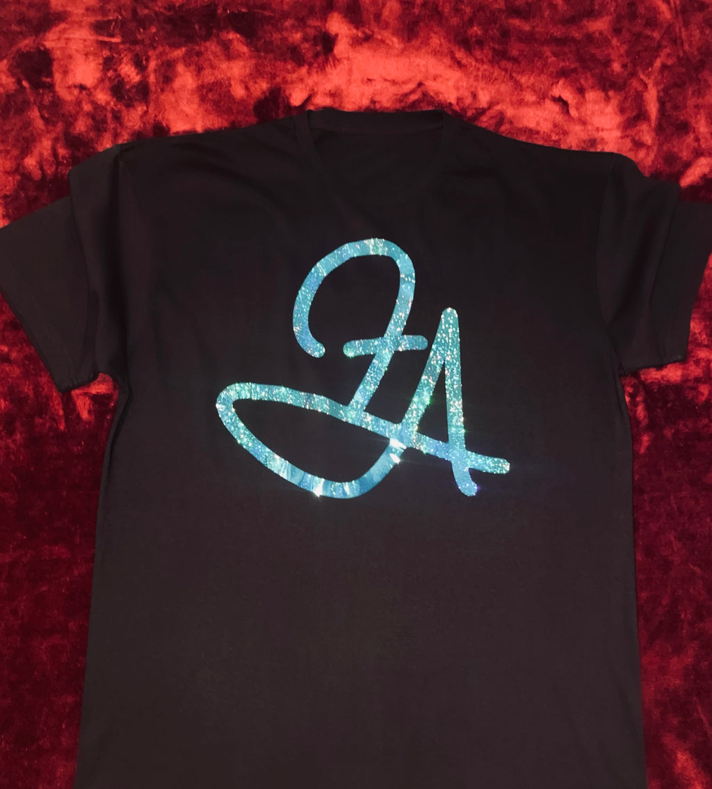 Fallon Aurielle F.A. Initial Unisex Signature T-Shirt (Black & Teal Sparkle)