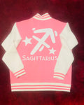 Fallon Aurielle Unisex Signature Sagittarius Logo & Name Zodiac Jacket (Pink & White)