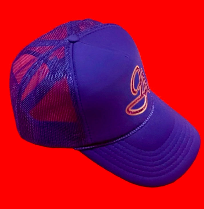 Fallon Aurielle F.A. 2 Tone Signature Classic Trucker Snapback Hat (Purple Sparkle & Rose Gold)