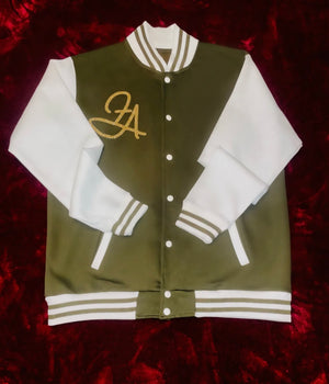 Fallon Aurielle Unisex Signature Libra Logo & Name Zodiac Jacket (Olive Green, Gold & Cream)