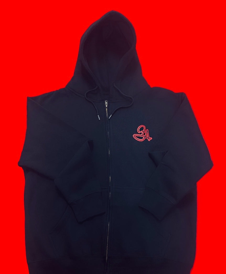 Fallon Aurielle 2 Tone Unisex Signature Classic Zip Hoodie Jogging Set (Black & Red)