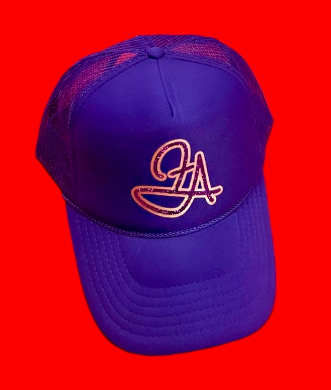 Fallon Aurielle F.A. 2 Tone Signature Classic Trucker Snapback Hat (Purple Sparkle & Rose Gold)
