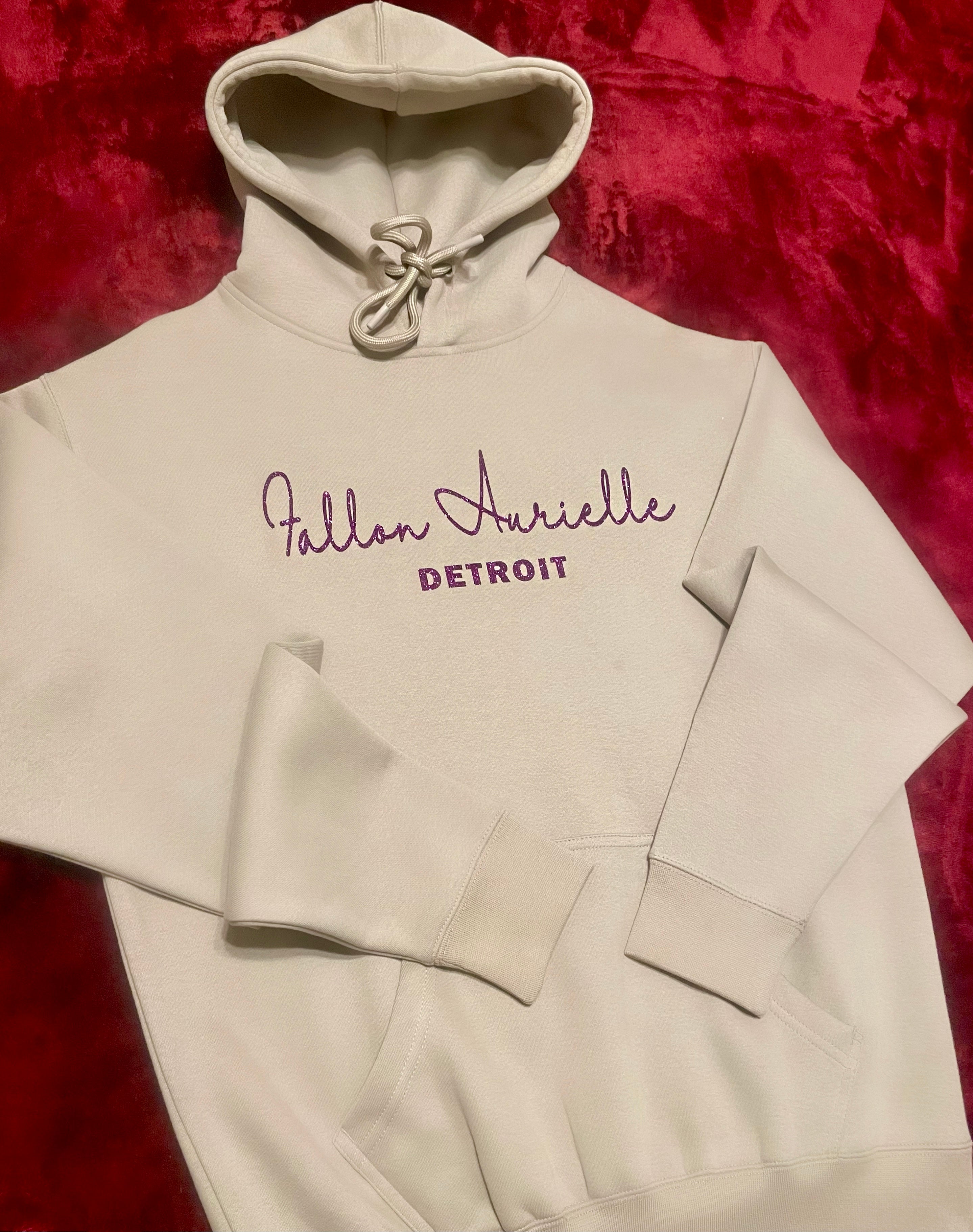 Fallon Aurielle Unisex Signature Detroit  Rep Yo Set Hoodie (Taupe & Purple Sparkle)