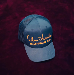 Fallon Aurielle Signature Trillionaire Club Trucker Snapback Hat (Navy Blue & Orange)